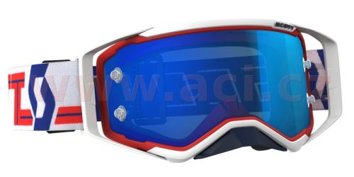 brýle PROSPECT, SCOTT - USA (červené/bílé, modré chrom plexi s čepy pro slídy)
