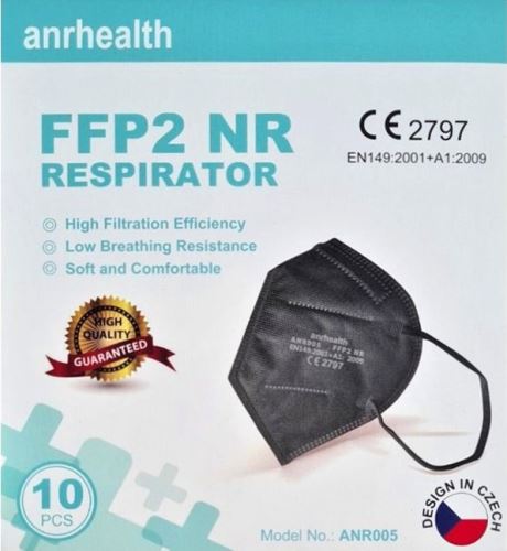 Respirátor FFP2 černý (sada 10 ks) ANRHEALTH