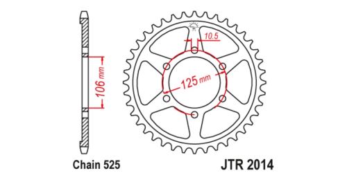 Ocelová rozeta pro sekundární řetězy typu 525, JT (46 zubů)