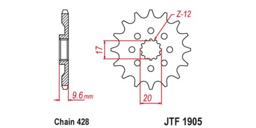 Řetězové kolečko pro sekundární řetězy typu 428, JT (13 zubů)