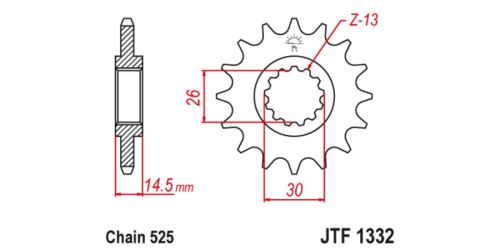 Řetězové kolečko pro sekundární řetězy typu 525, JT (16 zubů)