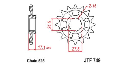 Řetězové kolečko pro sekundární řetězy typu 525, JT (15 zubů)