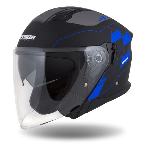 Přilba Jet Tech RoxoR, CASSIDA (černá matná/modrá/šedá/bílá)