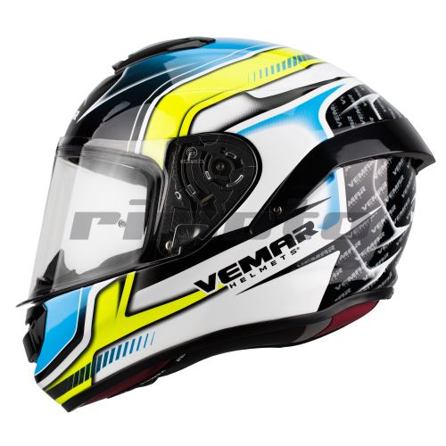 přilba Hurricane Racing, VEMAR - Itálie (bílá/černá/žlutá/světle modrá)