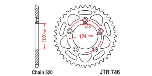 Ocelová rozeta pro sekundární řetězy typu 520, JT (46 zubů)