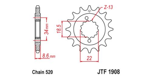 Řetězové kolečko pro sekundární řetězy typu 520, JT (15 zubů)
