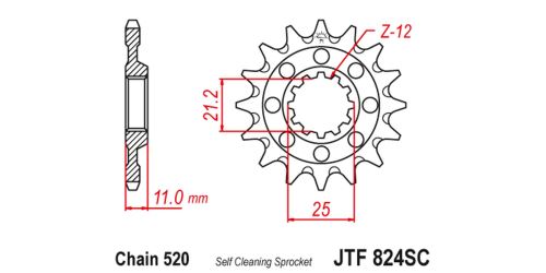 Řetězové kolečko pro sekundární řetězy typu 520, JT (13 zubů)
