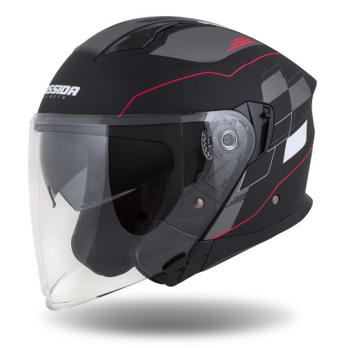 Přilba Jet Tech RoxoR, CASSIDA (černá matná/bílá/červená/šedá)