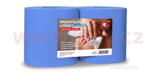 Průmyslové dvouvrstvé utěrky (dvě role) 500 útržků - modré (sada 2 ks)