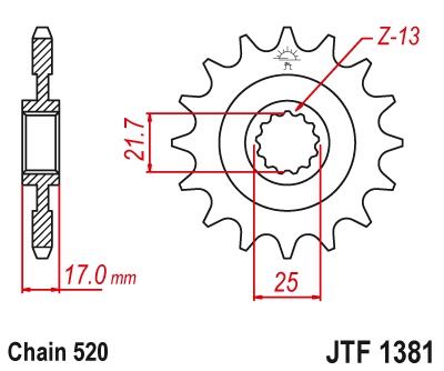 Řetězové kolečko pro sekundární řetězy typu 520, JT - Anglie (15 zubů)