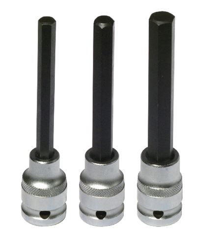 Sada šestihraných (imbus/inbus H8,H10,H12)prodloužených hlavic pro 1/2" ráčnu, BIKESERVICE