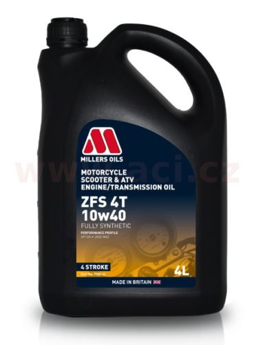 MILLERS OILS ZFS 10w40, plně syntetický olej pro 4T motory, vhodný pro aplikace s mokrou spojkou 4 l
