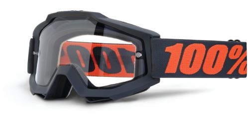 Brýle Accuri ENDURO Gunmetal, 100% (černá, čiré dual plexi s čepy pro slídy)
