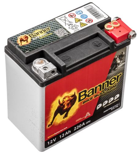 Baterie 12V, YTX14L-BS, 12Ah, 220A, BANNER Bike Bull AGM PRO 150x88x145