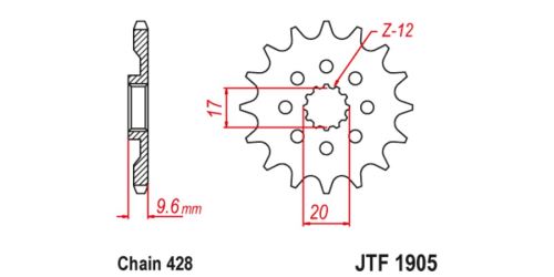 Řetězové kolečko pro sekundární řetězy typu 428, JT (14 zubů)