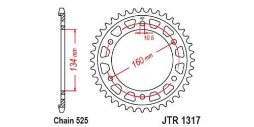 Ocelová rozeta pro sekundární řetězy typu 525, JT (43 zubů)