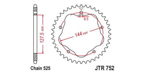Ocelová rozeta pro sekundární řetězy typu 525, JT (45 zubů)