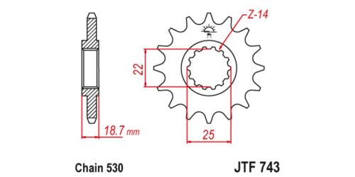 Řetězové kolečko pro sekundární řetězy typu 530, JT (15 zubů)