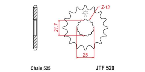 Řetězové kolečko s tlumící gumovou vrstvou pro sekundární řetězy typu 525, JT (17 zubů)